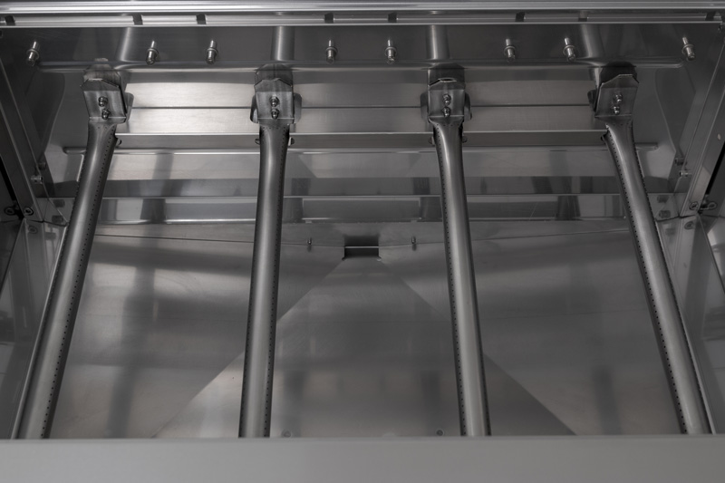 Innovative Brenner mit ansteigenden Lochgrößen und einem Drosselelement für
ein perfektes Luft-Gas-Gemisch und eine fantastische Hitzeverteilung